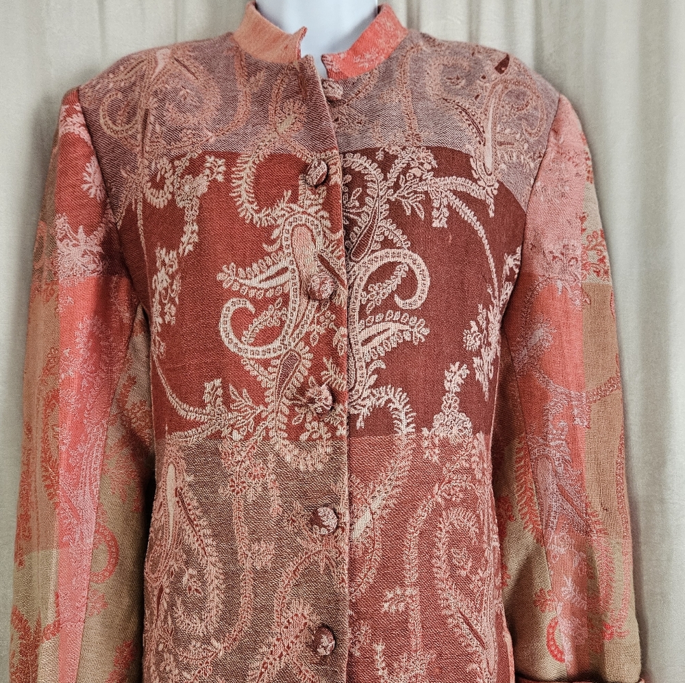 Anthropologie Moksha pink embroidered tapestry long wool jacket coat XLarge - Picture 7 of 9